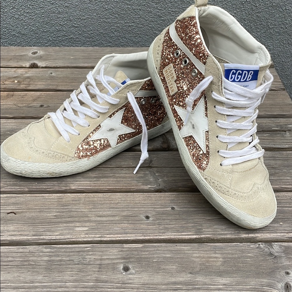 Mid golden goose rose gold glitter size 37